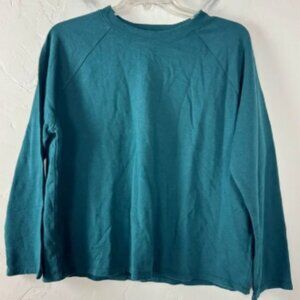Eileen Fisher Sweater Pullover Sweatshirt Knit Top Crew Neck Solid Blue Green